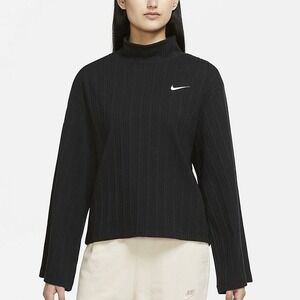 Nike Sportswear Ribbed Knit High Collar Long Sleeves Knit Long Sleeves Black XS